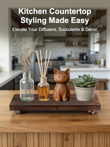 Wood Pedestal Stand 12 x 7 Inch, Farmhouse Wooden Riser for Kitchen | Bathroom Counter Table Decor, Candle Tray, Plant Stand, Soap Display for Sink, Vanity, Coffee Bar, Brown