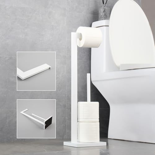 GERZWY SUS 304 Stainless Steel Toilet Paper Stand with Reserve, Free Standing Toilet Paper Holder, White - color: White