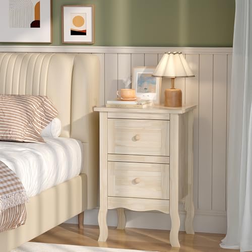 Bonnlo Solid Wood Nightstand Unfinished for Color DIY, Small Night Stand for Bedroom, Natural Wood Nightstand with Drawers, Light Wood Nightstand, Real Wooden Bed Side Table/End Table - color: Natural Wood