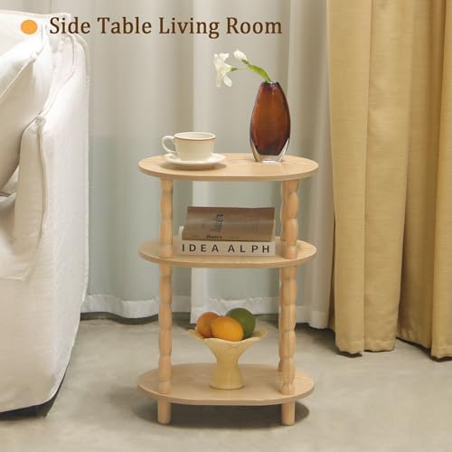 MaxSmeo End Table with Charging Station, Small Oval Side Table for Small Spaces, Modern Accent Table Night Stand with Charging Station for Living Room, Bedroom, Natural - color: Natural Charging Station