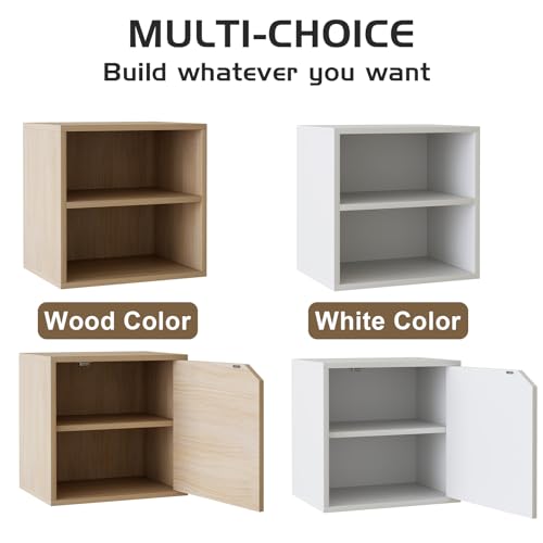 Cube Storage Organizer Shelf, 2 Tiers Stackable Bookshelf, Wooden Display Bookcase with 2 Cube Storage, Small Storage Cabinet for Living Room Bedroom, Natural