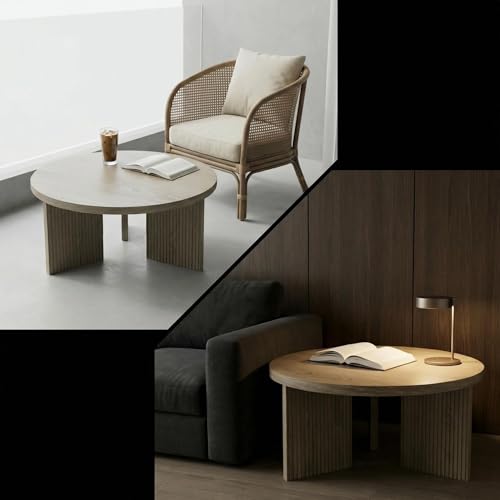 35" Wooden Round Coffee Table, Walnut | Smooth Thick Coffee Table, Low Circle Center Table with X Shaped Stable Legs, Accent Tea Table for Living Room, Office - color: Walnut, style: Coffee Table