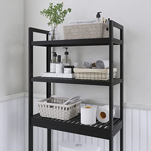 SMIBUY Bathroom Storage Shelf, Bamboo Over-The-Toilet Organizer Rack, Freestanding Toilet Space Saver with 3-Tier Adjustable Shelves (Black) - color: Black