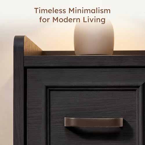 Narrow Nightstand Set of 2, Modern Small Bedside Table with Drawers & Open Shelf, Modern End Table for Bedroom Small Spaces, Apartments, Renters, Black - color: Narrow Black