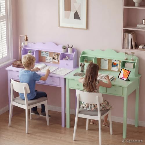 FUNKOCO Home Office Furniture Writing Desk, 36 Inch Computer Work Station with Detachable Hutch for Small Place, 5 Drawers(Purple) - color: 6-purple
