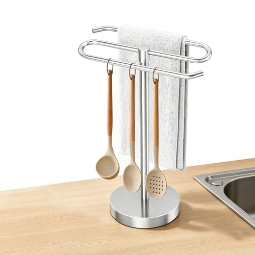 DOKU Hand Towel Holder Stand, Stainless Steel Bathroom Towel Rack Holder, S-Shape Free Standing Towel Bar Hanger for Kitchen Countertop, Brushed Nickel