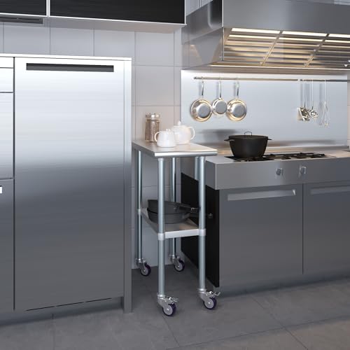 AmGood 15" Long x 30" Deep Stainless Steel Table with Casters - size: 15" Long x 30" Deep
