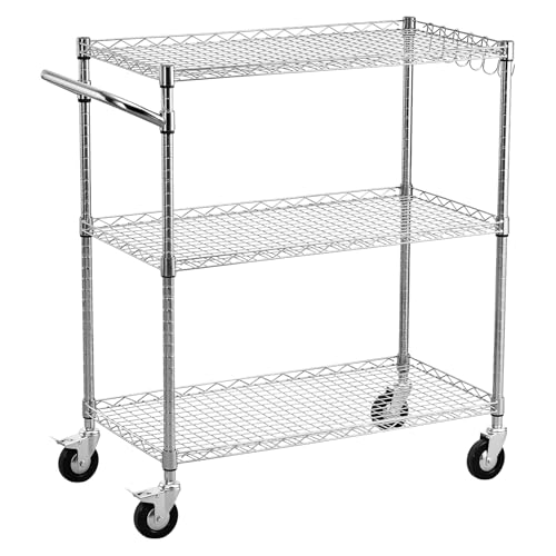 VEVOR Kitchen Utility Cart, 3 Tier Heavy Duty Adjustable Wire Storage Rack, Commercial Steel Rolling Service Trolley on Wheels, Work Table with Handle Bar, for Garage and Laundry Room, 35x17.8x40.9 in - size: 18"D x 35"W x 40.9"H Upgraded