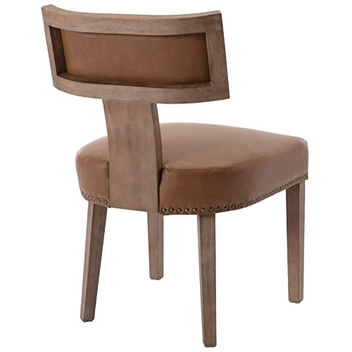 RIVOVA Mid Century Modern Dining Chairs Set of 4, Farmhouse Dining Chairs with Nailhead Trim, Faux Leather Upholstered Dining Room Chairs Kitchen Chairs with Wood Legs, Brown - color: Brown Nailhead