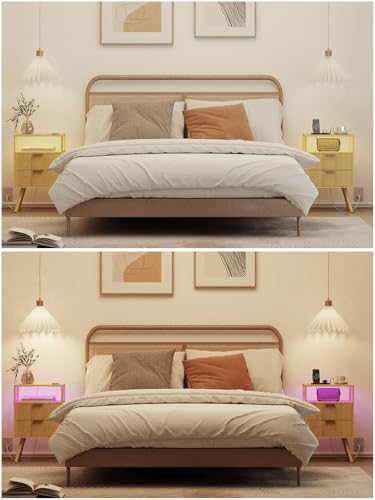 Leomonio Nightstand, Modern Bedside Table with 2 Storage Drawer and Open Wood Shelf for Bedroom and Small Spaces, Night Stand with Solid Wood Legs (Yellow Oak-Outlet) - color: Yellow Oak-outlet
