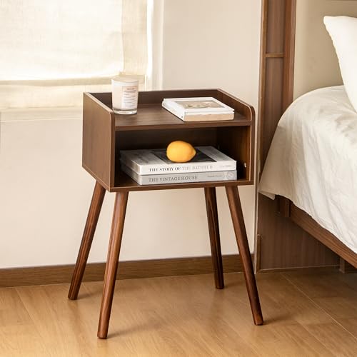 MaxSmeo Small Nightstand, Mid Century Modern Side Table Bedroom with Storage, Small End Bedside Table with Solid Wood Legs for Living Room, Office(Walnut Brown) - color: Walnut Brown
