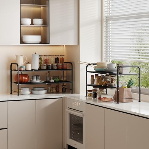 NETEL Under Sink Organizers and Storage,2 Tier Shelf Under Bathroom Sink,Cabinet Organizer with 8 Removable Carbon Steel Panels,Partition Height Adjustable,(27.36-36.02)" W x 12.28" D x 16.93" H - size: 8 thickened iron plates(12.28"deep)