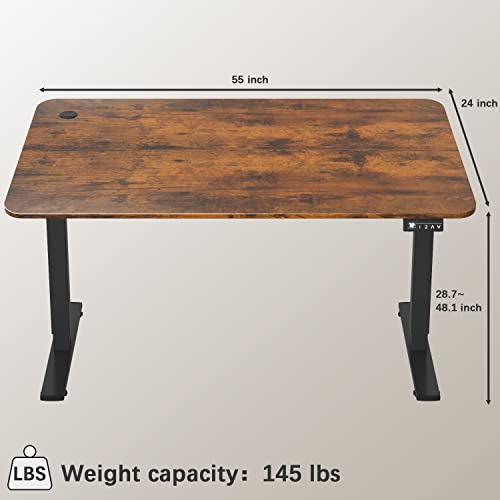 Furmax 55 Inches Electric Height Adjustable Standing Desk Home Office Desk | Large Sit Stand Up Computer Desk Memory Preset with T-Shaped Metal Bracket, Brown - color: Brown, size: 55 Inch