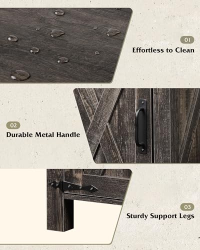 WLIVE Farmhouse Nightstand with Charging Station, End Table with Barn Door and Adjustable Storage Shelf, Rustic Wood Night Stand, 18" Modern Bedside Table for Bedroom, Dark Rustic Oak - color: Dark Rustic Oak