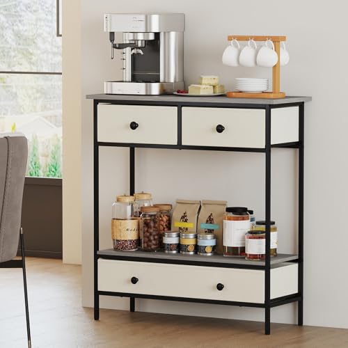 Giantex Console Table with 3 Fabric Drawers, 32" Farmhouse Entryway Table with Storage & Open Shelf, Rustic Narrow Sofa Table with Metal Frame for Living Room, Hallway, Entrance, Foyer