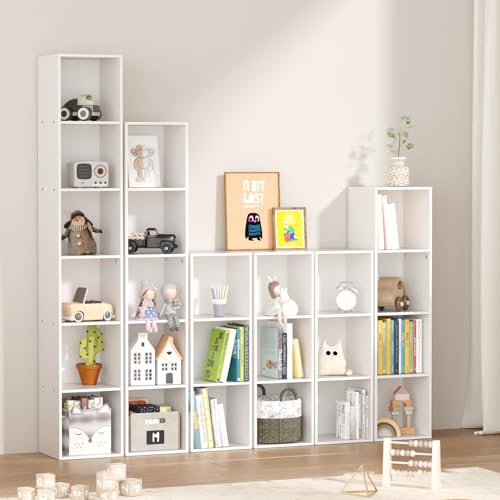3 Cube Storage Organizer with Closed Back Panel- Wooden 3-Tier Open Bookshelf, 11 Inch Cube Storage Organizer, Tall Vertical Display Shelf for Living Room, Bedroom, Office (White, 3-Cube)