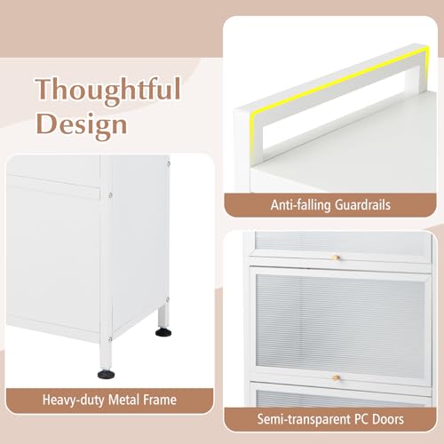 LDAILY 5-Tier Kitchen Storage Cabinet, Mobile Microwave Stand with Metal Frame, Double Anti-toppling Device, 4 Rolling Casters, Freestanding Bakers Rack for Kitchen, Dining Room, Living Room (White) - color: White