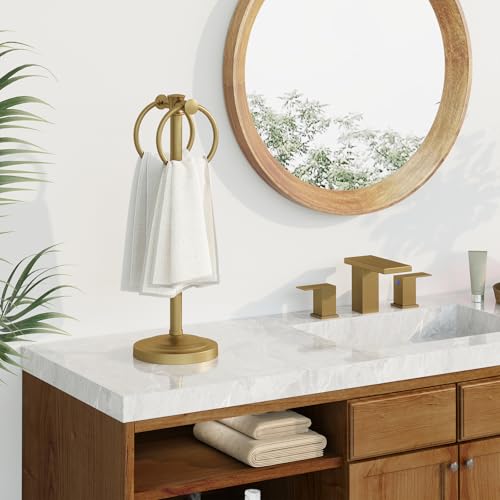 Hoimpro 17" Brushed Gold Free Standing Towel Rack Bracket, Double Towel Ring Hand Towel Stand Holder, Bathroom Hardware Accessories Set Towel Bar for Bathroom Vanities and Kitchen Countertops - color: Brushed Gold