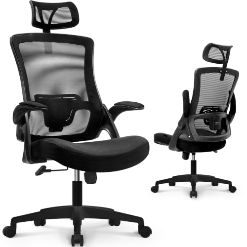 NEO Chair Office Desk Chair Gaming Computer High Back Support Mesh Comfy Seat with Adjustable Ergonomic Headrest Lumbar Rolling Flip-up Armrests and Wheels (Mesh Black) - color: Mesh Black