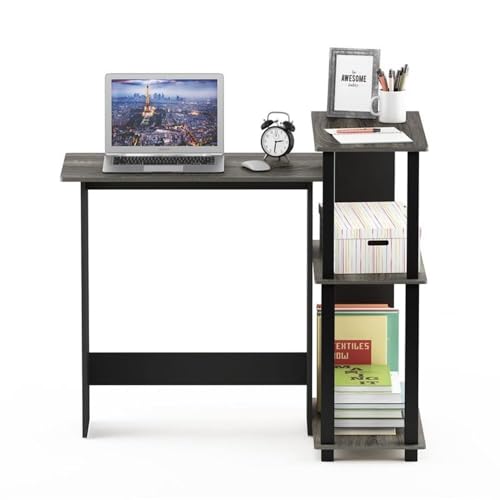 Furinno Abbott Corner Computer Desk with Bookshelf, French Oak Grey/Black - color: French Oak Grey/Black
