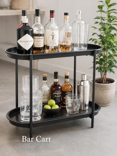 Large Metal 2-Tier Multi-Purpose Stand – Sleek Black Indoor/Outdoor Oval Shelving Unit; Modern Storage Rack for Home Decor, Books, Bathroom Essentials, or Plants