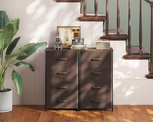 AODK Small Dresser for Bedroom with 4 Storage Drawers, Brown | Dressers Chest of Drawers Fabric Dresser with Sturdy Steel Frame, Dressers for Closet with Wood Top - color: Brown