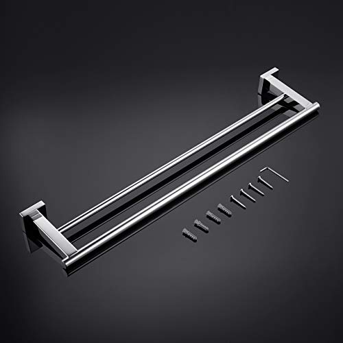 Miyili Bathroom Double Towel Bar 24-Inch Stainless Steel Bath Hand Towel Rack Wall Mount Polished Finish, A02C60B - color: Polished Steel, size: 24-Inch