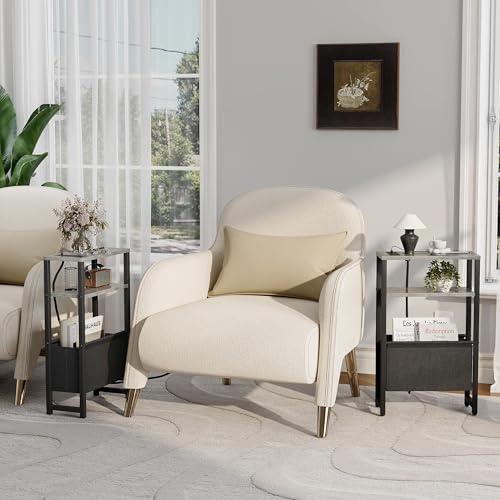 Narrow Side Table with Charging Station Slim End Table Sofa with Magazine Rack, Bedside Table for Small Spaces, 3 Tier Nightstand for Living Room Couch, Bedroom Oak Grey LET503QE - color: Oak Grey, style: With Charging Station