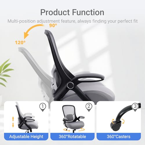HYLONE 400lbs Heavy Duty Office Chair, 5" Thickened Seat Ergonomic Desk Chair with Adjustable Armrests, Home Office Computer Chairs for Long Hours Mesh Executive Chair(Dark Grey) - color: Black Frame & Grey, size: Thicken Cushion