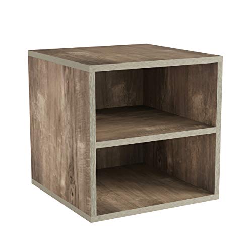 Stackable Cube End Table - Contemporary Minimalist Modular Accent Piece with 2 Shelves for Bedroom, Living Room, or Office by Lavish Home (Gray)