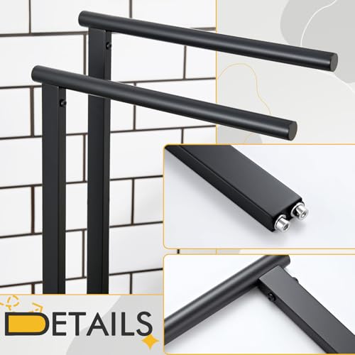 KOKOSIRI Hand Towel Racks Stand Towel Holder 2-Tier with Marble Base for Bathroom Vanity Countertop, Matte Black Stainless Steel 15.7'' Height THS0007-BK - color: Matte Black, size: 2-Bar