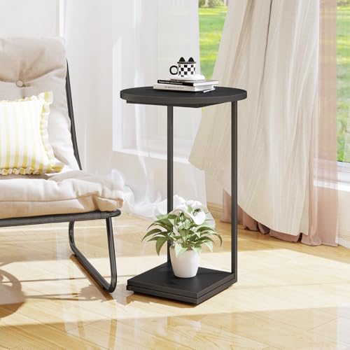 HDANI C End Table,Couch Table That Slide Under,Small Sofa Side Table in Living Room,Bedroom,Black - color: Black, size: Round
