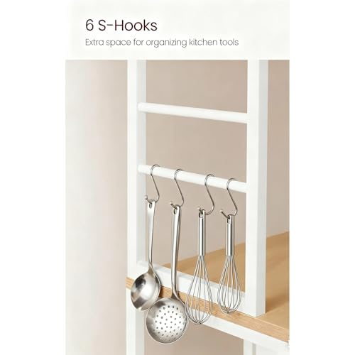 39.4 inches Bakers Rack with Storage, Small Coffee Bar Cart 6 Tiers, Microwave Stand Station with 6 Hooks, Adjustable Shelf, Freestanding Kitchen Appliance Organizer, Golden Oak