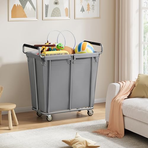 Gewudraw 360L Rolling Laundry Hamper with Wheels, 95 Gallons, Grey | Heavy Duty Extra Large Rolling Laundry Cart with Handle, Steel Frame, Waterproof Liner, Large Clothes Storage Basket - color: Grey, size: 1-Section-360L
