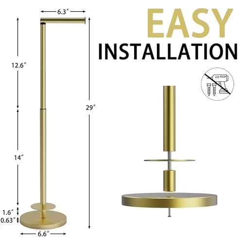 Toilet Paper Holder Stand 1 pc, Height Adjustable, Reserve Tissue for 6 Spare Rolls, Bathroom Storage, Rustproof with SUS304 Stainless Steel (Gold) - color: Gold