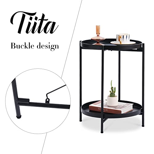 Tiita 2 Pack Round End Table Mental 2-Tier Side Table Nightstand/Small Iron Tables Accent Coffee Table for Living Room Bedroom Office Small Space - color: 2 Pack Teatable-black