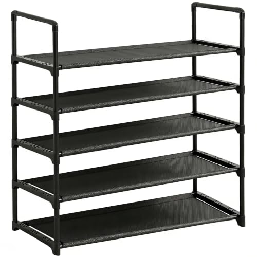 5 Tier Shoe Rack Large Capacity, 34.3" Wide Adjustable Shoe Organizer for 20-25 Pairs, Sturdy Non-Woven Shoe Rack Shelf Multi-Purpose Storage Unit for Closet, Hallway, Entryway,Garage,Black - size: 5-Tier(Black)-Wide