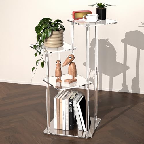 NiHome 4-Tier Clear Acrylic Side Table for Modern Homes, 27" High Easy Assembly Display Stand for LEGO Collection Sets,Figurine Display Shelf Riser for Plant Indoor,Collectibles & Room Decor