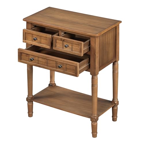 GDFStudio Narrow Console Table - Slim Sofa Tables with 3 Storage Drawers & Bottom Shelf,Solid Wood Frame,Distressed Finish - Accent Table for Living Room,Hallway,Small Spaces,Entryway,23.7" Natural - color: Natural
