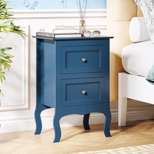 Bonnlo Blue Nightstand with 2 Drawers, Blue Night Stand Bedside Table for Bedroom, Kids Room, Living Room, Small Spaces, Dorm, 15.75" W x 11.8" D x 23.6" H - color: Navy Blue