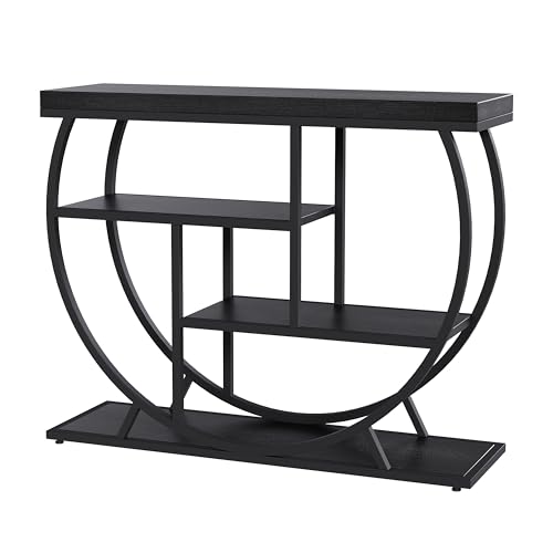 Garvee Entryway Table with Storage, Industrial 4-Tier Narrow Console Table Behind Couch with Half-Circle Base & Storage Shelves for Living Room, Hallway, Foyer - color: Black