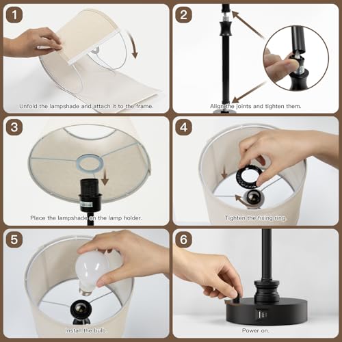 EppieBasic 22" Farmhouse Bedside Table Lamps Set of 2 with 3-Way Dimmable | with USB-C+A Charging Ports, Rustic Pull Chain Switch, Beige Linen Shade, for Bedroom, Living Room, Nightstand - style: XT-01