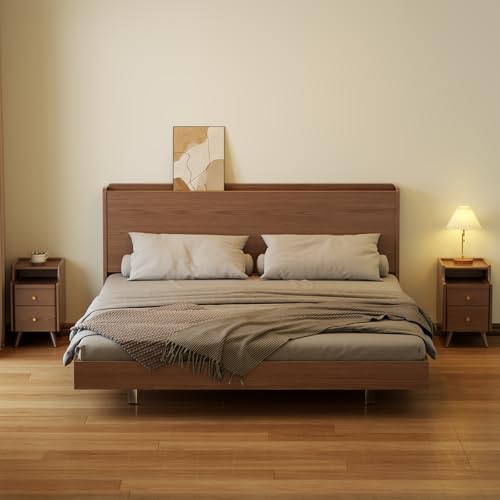 AQIMUELE Wood Nightstand, Walnut Nightstand with 2 Drawers, Bedside Table for Bedroom - color: 1 Pc(walnut), size: 15.74''D*15.74''W*19.68''H