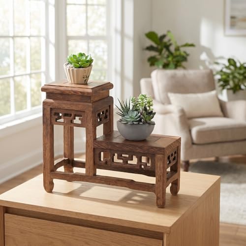 Small Wooden Plant Stand, 2 Tier Mini Wooden Display Stand, Small Potted Plant Display Shelf, Desktop Bonsai Base, Tabletop Succulent Holder for Figurine, Bonsai, Succulent, Indoor Mini Flower Pot
