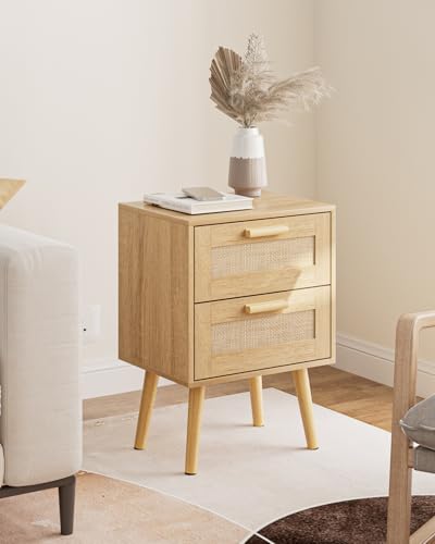 Masupu Rattan Night Stand,Modern nightstand Boho Bedside Table with 2 Drawer,Small End Side Table for Bedroom,Living Room,Office,Natural - color: Natural
