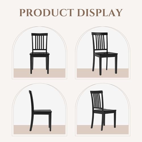 COLAMY Wooden Dining Chairs Set of 6, Farmhouse Dining Room Chairs, Windsor Spindle High Back Side Chairs, Armless Rubberwood Kitchen Table Chairs, Black - color: Black, size: Set of 6
