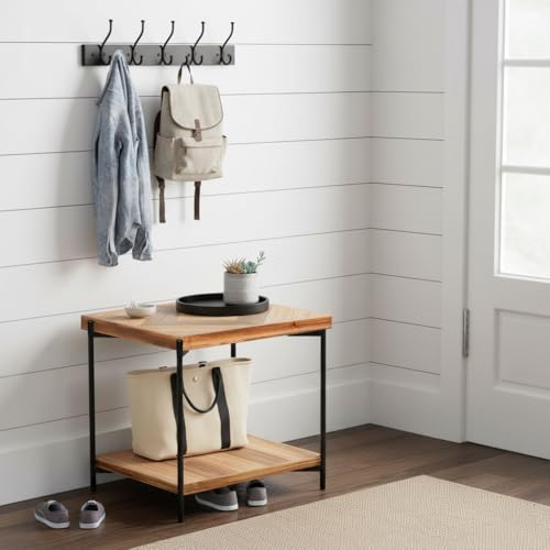 CONSDAN StoneCreek End Table 23 inch, Solid Fir Wood Side Table with Metal Frame, 2-Tier Storage Shelf, Square Nightstand for Living Room, Bedroom & Office, Rustic Style - color: End Table