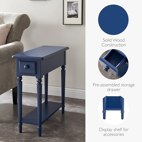 Leick Home Coastal End Table, Solid Wood, 1 Drawer, Bottom Display Shelf, Easy-Assembly, for Living Room/Bedroom, Navy, 23.5 in. L x 10.0 in. W x 24.0 in. H, 20017-NV - color: Navy