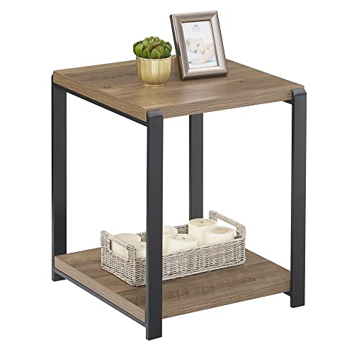 FOLUBAN Industrial End Table, Square Side Table with Storage Shelf for Living Room, Wood and Metal Nightstand, Oak - color: Oak