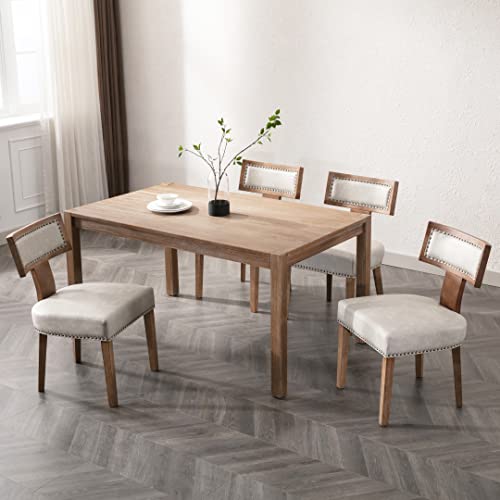 RIVOVA Mid Century Modern Dining Chairs Set of 4, Farmhouse Dining Chairs with Nailhead Trim, Faux Leather Upholstered Dining Room Chairs Kitchen Chairs with Wood Legs, Grey - color: Grey Nailhead